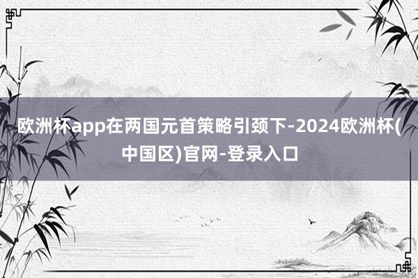 欧洲杯app在两国元首策略引颈下-2024欧洲杯(中国区)官网-登录入口